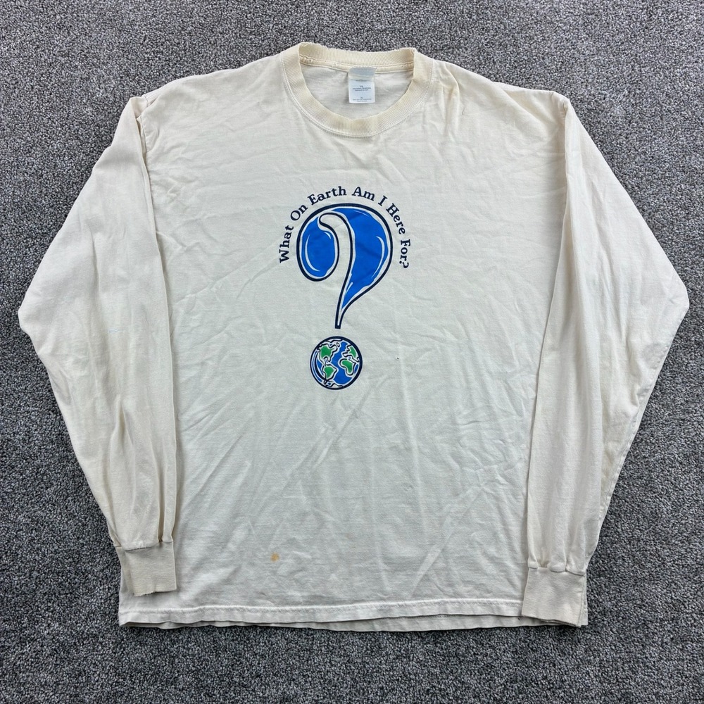 Vintage Jesus Shirt Mens XL White What on Earth Am I Here For Long Sleeve